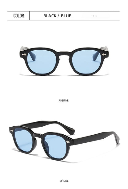 JNPCXI Vintage Round Sunglasses Women Men Retro Rivet Blue Gradient Female Sun Glasses UV400
