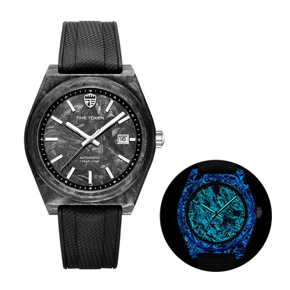 TIME TOKEN  Limited Edition 41mm Luminous Magic Carbon Fiber Men's Automatic Mechanical Watches Calendar Miyota8215 Movement