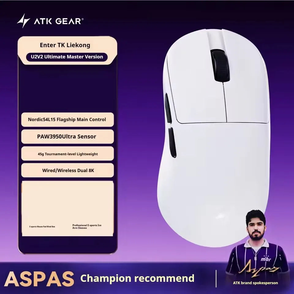 ATK U2 V2 Mini Ultimate Wireless Gaming Mouse, PAW3950 Ultra Sensor, 8KHz Polling Rate, Lightweight Tri-Mode Ergonomic Esports Mouse
