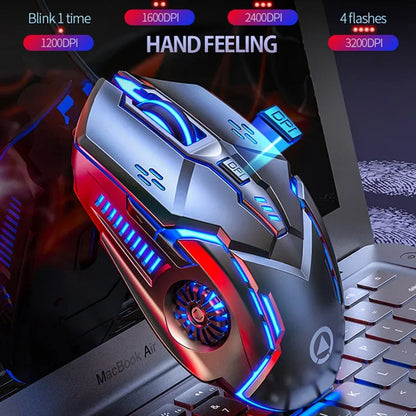 Rato Gaming Ergonómico com Fio YINDIAO RGB Silencioso, Retroiluminação LED, 3200dpi, 6 Botões, G5 USB, Rato Mecânico para PC, Portátil e Computador