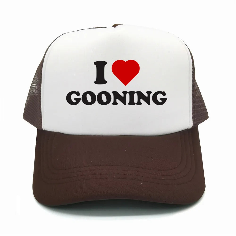Casquettes de baseball humoristiques « I Love Gooning » – Casquette d'été tendance pour homme en maille, casquette de camionneur humoristique, casquettes unisexes d'extérieur en maille MZ-080