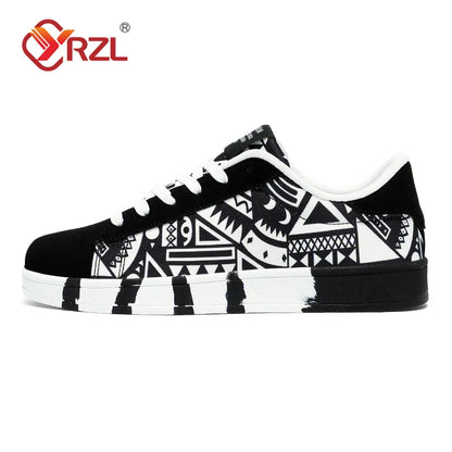 YRZL Sapatilhas de corrida desportivas para homem em lona, estilo geométrico, com atacadores, sapatilhas de casal com estampado graffiti moderno, sapatos de skate para homem