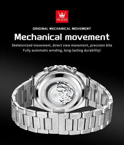 OLEVS 9805 Skeleton Automatic Man Watch Luxury Fashion Matte Texture Full Diamond Moon Phase Waterproof Mechanical Wristwatches