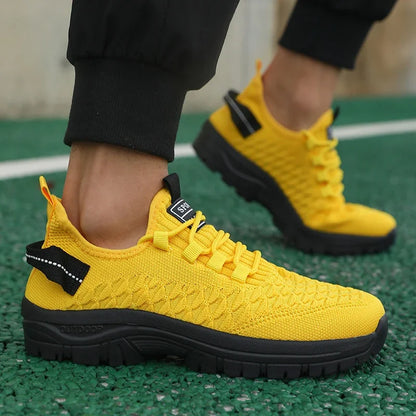 Baskets de plein air pour homme, jaune vif, en maille respirante, chaussures de sport amortissantes, chaussures d'aventure élégantes et tendance