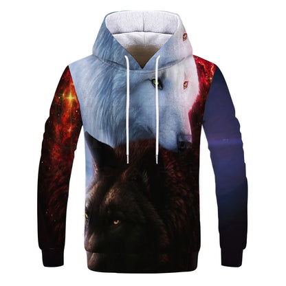 New Fashion Animal 3D Printed Hoodie Men and Women Personalized Design Sweatshirt Snow Double Wolf Harajuku Oversized Hoodie