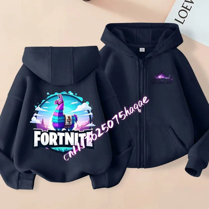 Novo hoodie infantil Fortnite com fecho de correr, estilo cartoon anime, casual e respirável, casaco para meninos, primavera 2026, roupa para criança