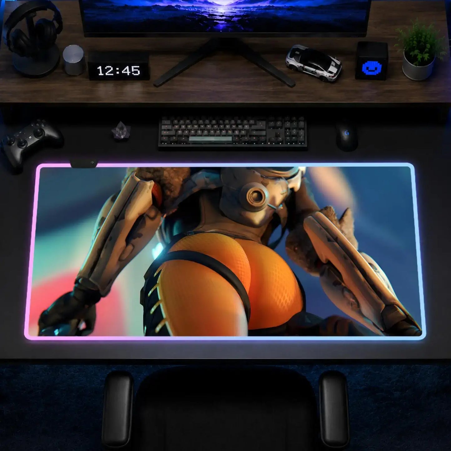 Tapete de Rato Gaming Overwatch Hips Anime XXL RGB, Tapete de Secretária LED Retroiluminado em Borracha