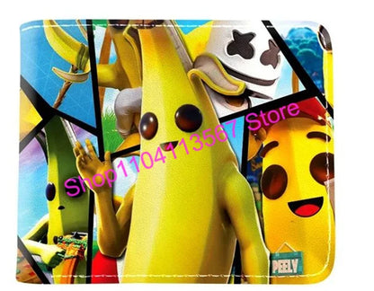 Carteira Fortnite com Figuras de Anime Victory Royale em Couro PU, Porta-Moedas, Clutch de Dinheiro com Alça de Pulso e Porta-Cartões