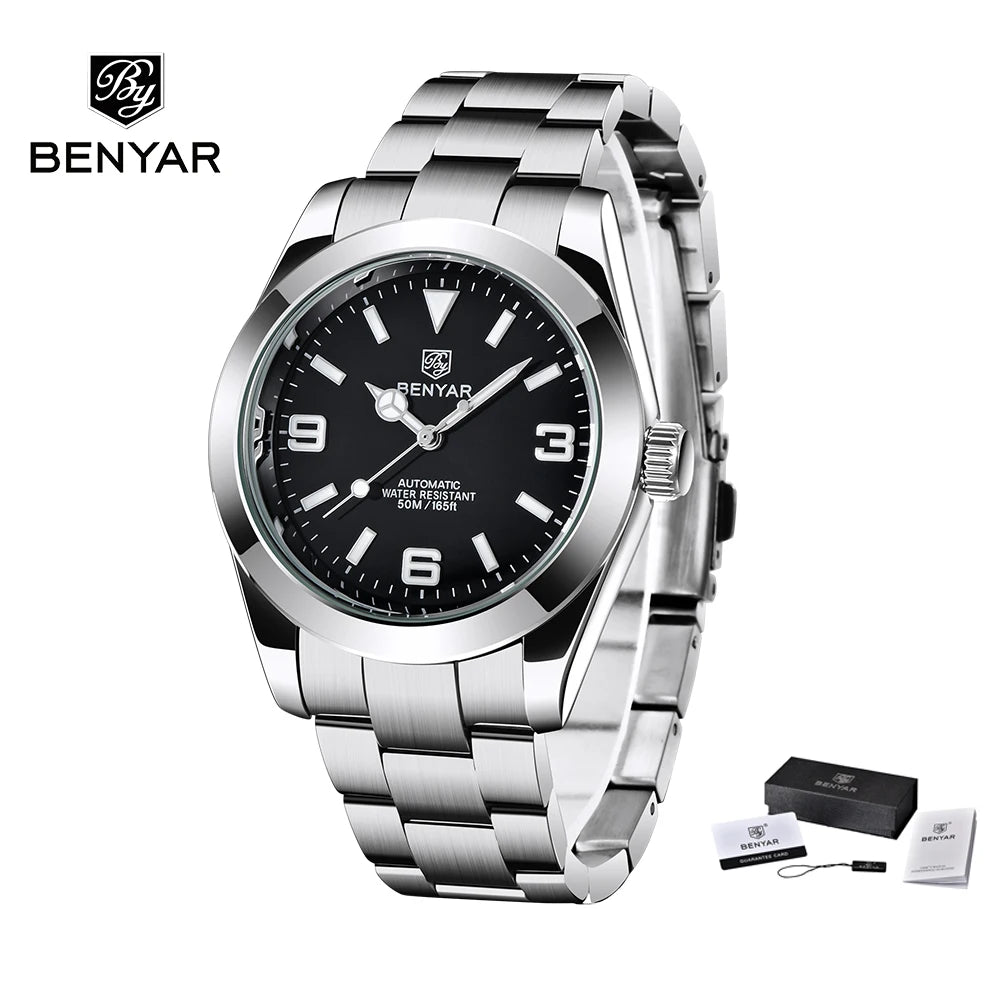 BENYAR 2025 Novo Relógio Mecânico Automático para Homem, Estilo Business e Desportivo, Relógio Masculino de Luxo, 50M à Prova de Água