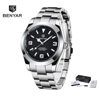 BENYAR 2025 Novo Relógio Mecânico Automático para Homem, Estilo Business e Desportivo, Relógio Masculino de Luxo, 50M à Prova de Água