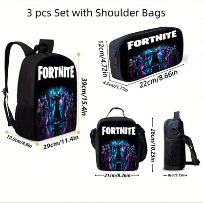Mochila Escolar Infantil Hot Game com Lancheiras, Design-F-FortniteS, Estojos para Lápis, Mochilas Escolares para Rapazes e Raparigas, Melhor Presente