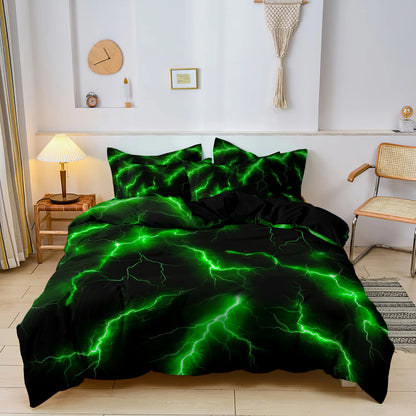 3Pcs Lightning Thunder Pattern Print Duvet Cover Bedding Set Soft Breathable For Four-seasonBedroom Dormitory Decorative