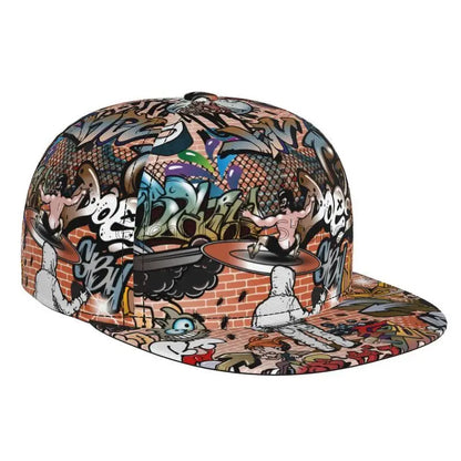 Farverig baseballcap med graffitikunst-print, justerbar snapback-kasket til mænd og kvinder, unisex hiphop-kasketter med flad skygge