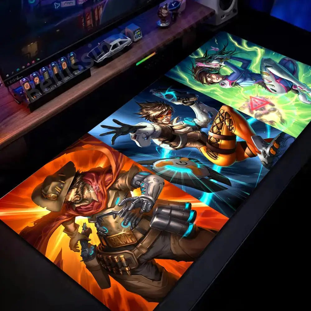 Alfombrilla de ratón grande Overwatch para PC gamer, alfombrilla extendida para teclado rosa cute, accesorios gaming para portátil, tapete de escritorio kawaii HD