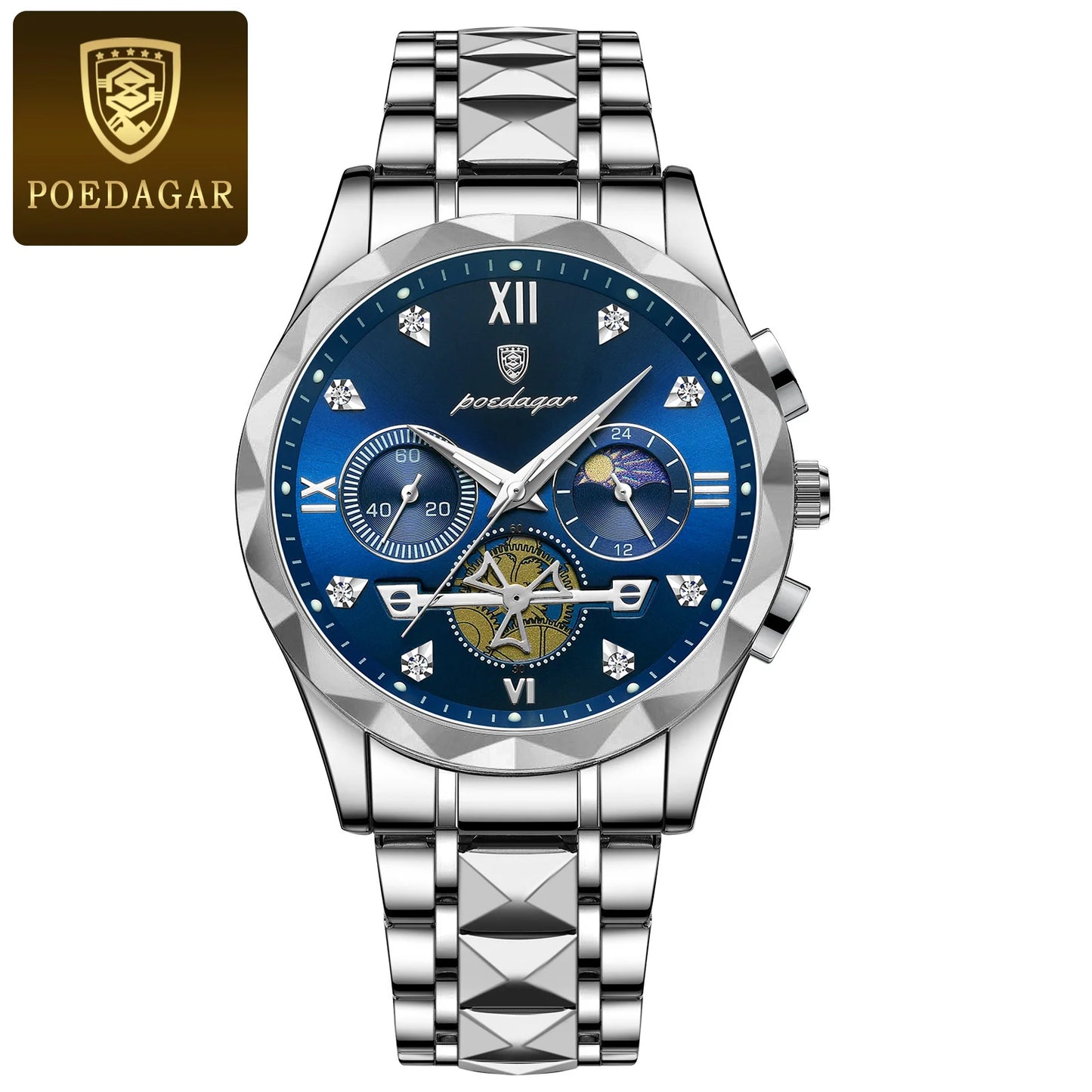 POEDAGAR Top High Quality Man Wristwatch Stainless Steel Chronograph Business Men Watch Waterproof Luminous Quartz Men's Watches
