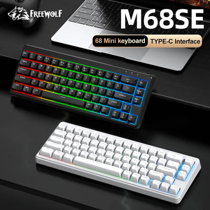 FREEWOLF M68SE Mechanical Feel Keyboard 68 Keys Mini Wired Compact Keyboard Silent for Laptops, Gaming and Office Use