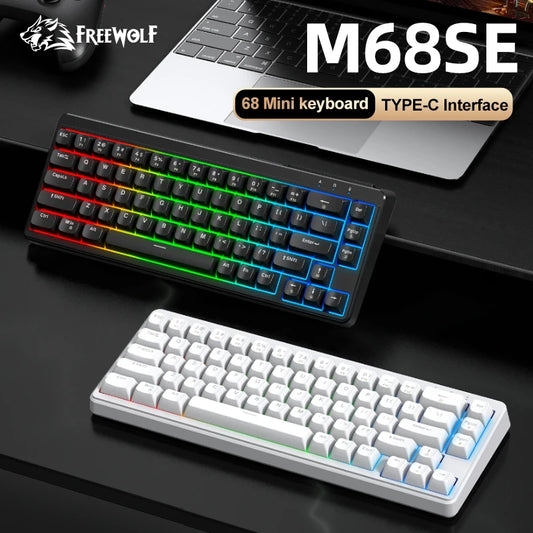 FREEWOLF M68SE Mechanical Feel Keyboard 68 Keys Mini Wired Compact Keyboard Silent for Laptops, Gaming and Office Use