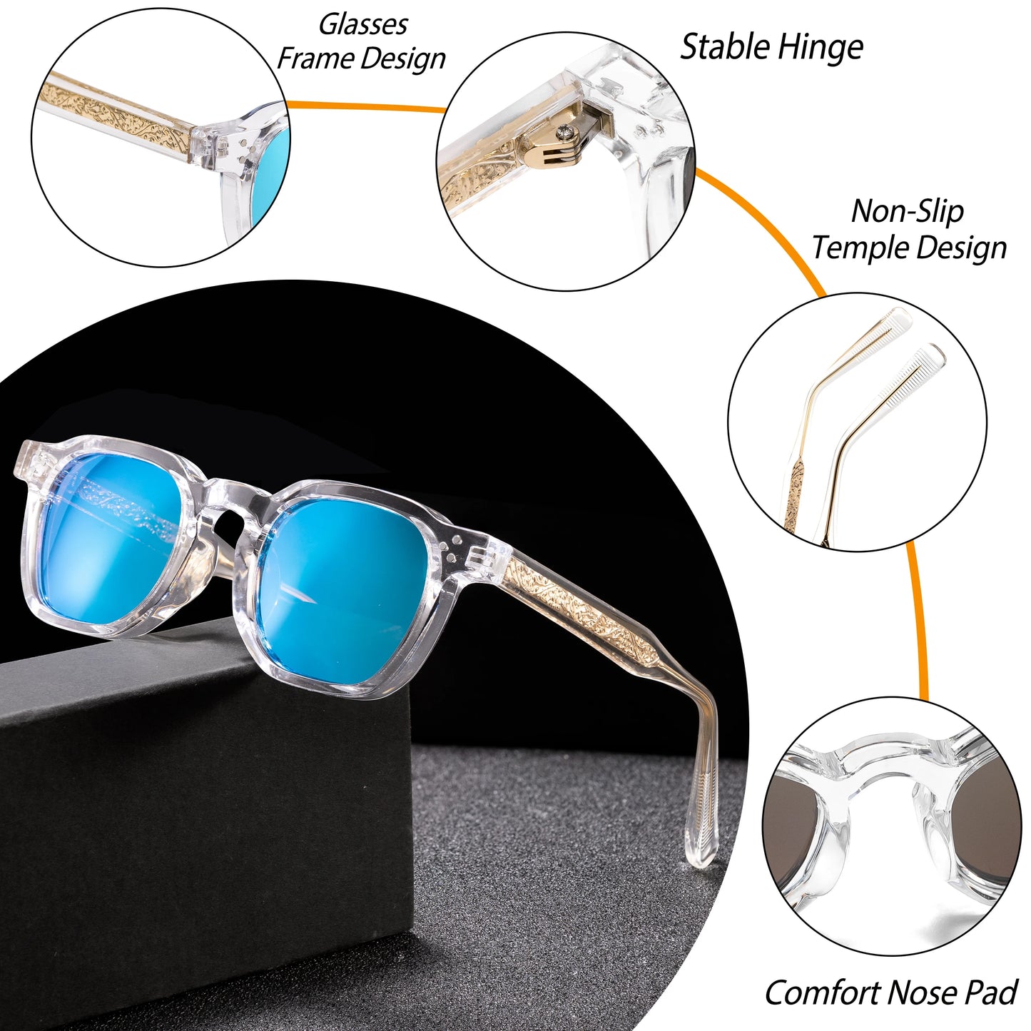 CATERSIDE Fashion Mirror Men Polarized Sunglasses Luxury Core Insert Leg Design Sun Glasses Women Party Outdoor Travel Glasses