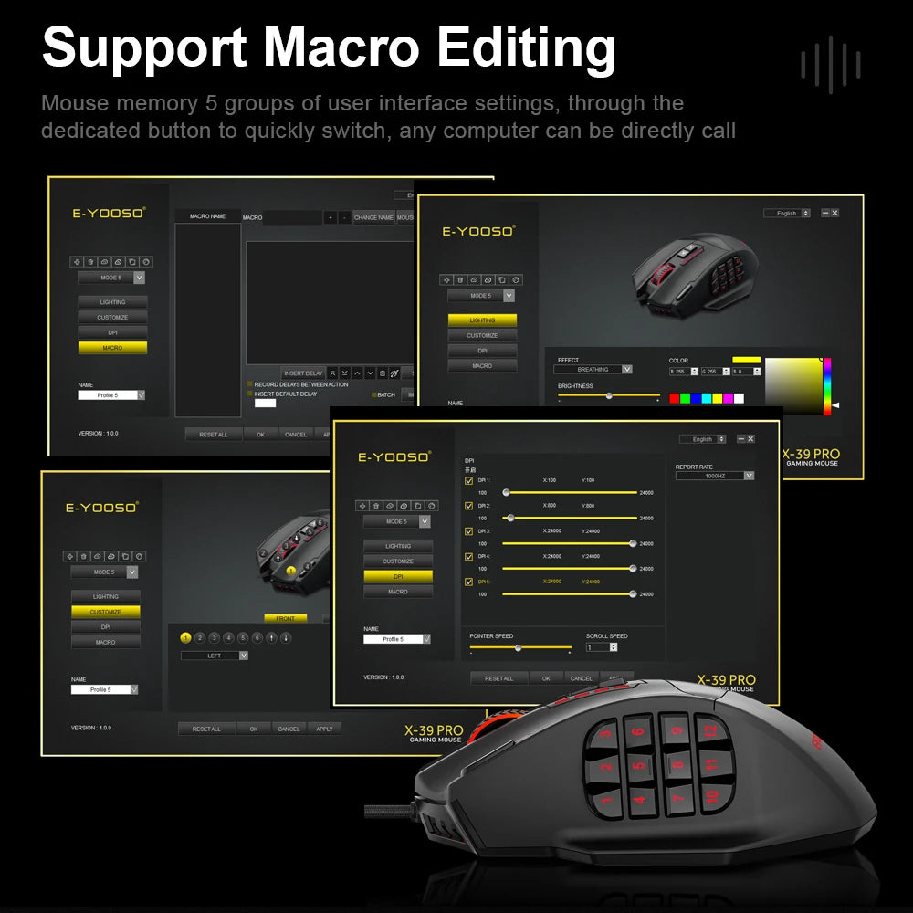 E-YOOSO X-39 USB Wired RGB Gaming Mouse, 24000 DPI Programmable Gaming Mouse with 19 Buttons, Optical Gaming Mouse for PC & Laptop