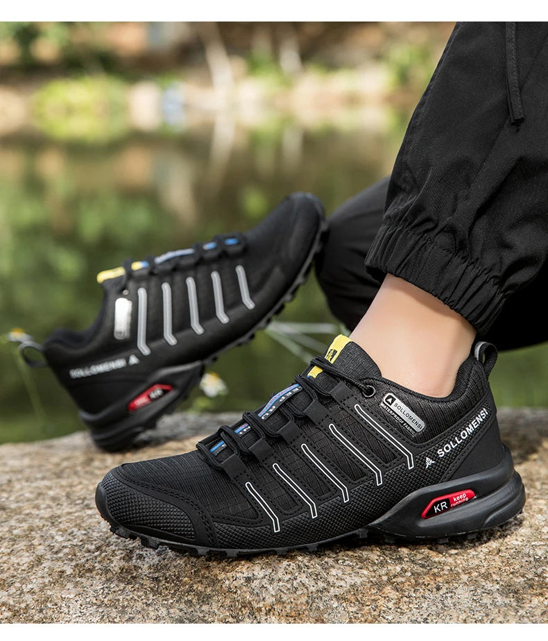 Men's Waterproof Hiking Shoes Outdoor Breathable Travel Walking Shoes Tactical Training Shoes Comfortable Lockless Cycling Shoes