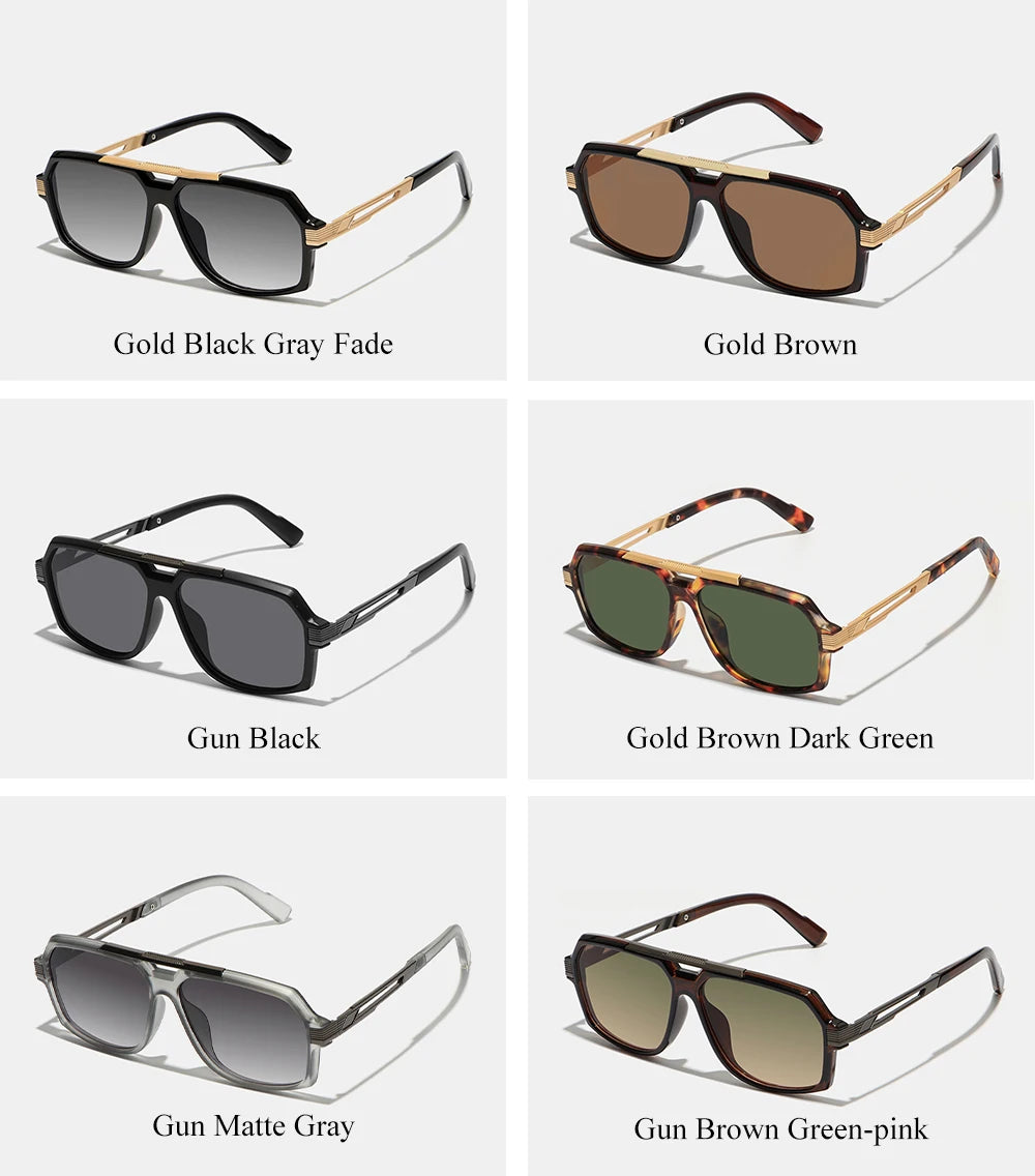 Ruiao Double-Bridge Pilot Sunglasses UV400 Fashion Gradient Shades Metal Frame Unisex Sun Glasses for Men And Women Driving