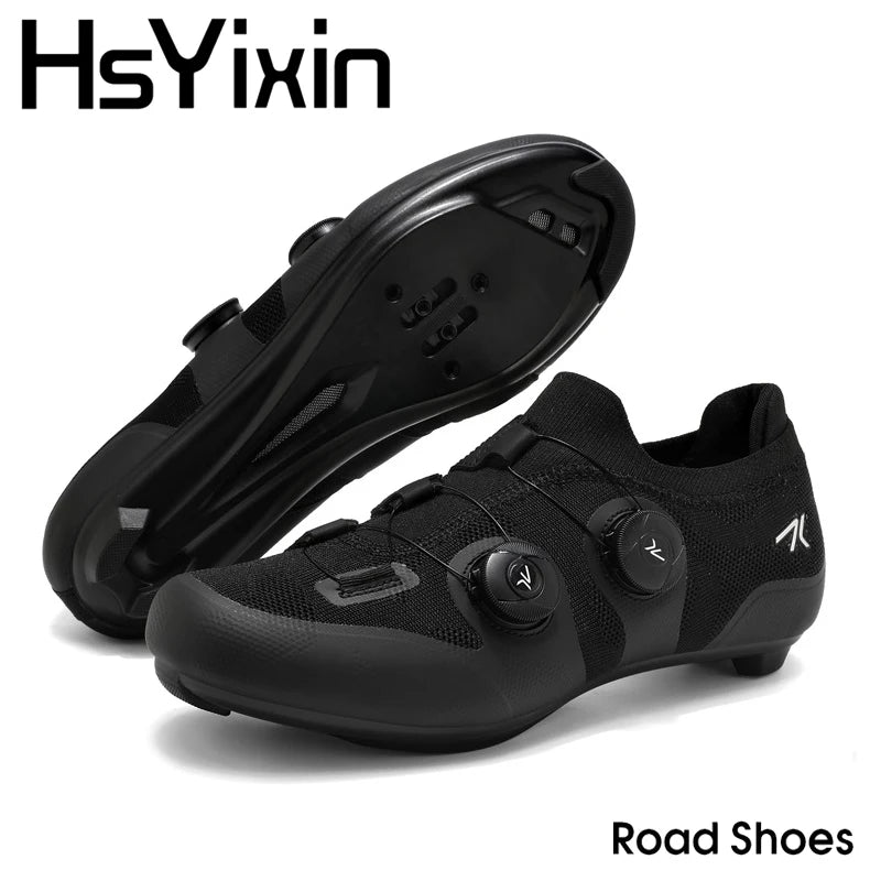Cycling shoes road bike unisex, HsYixin breathable SPD self-locking non-slip racing road bike shoes flat MTB bicycle sneakers