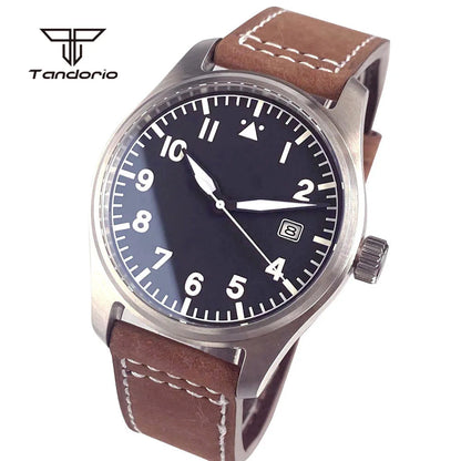 Tandorio 39mm Pilot Men's Diving Automatic Watch AR Sapphire Miyota8215/PT5000 Movt Mechanical Steel Wristwatch 20BAR Green Lume