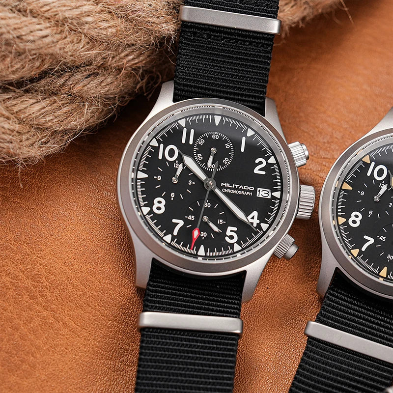 Militado ML1868KF Quartz Watch VK67 Chronograph Movement Military 3 Dial Vintage Watch 100m Waterproof Sapphire Crystal Watches