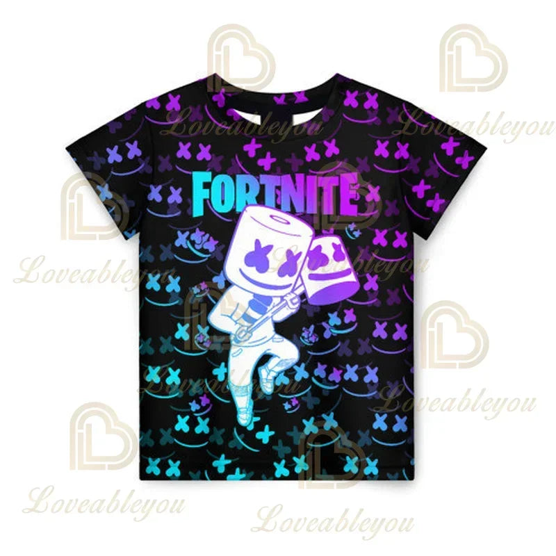 T-shirt de manga curta Fortnites com impressão 3D, estampado cartoon de jogo Battle Royale, roupa para adultos e crianças, T-shirt infantil estilo Harajuku