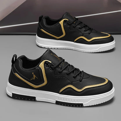 Men's Casual Leather Sneakers Lightweight Non-slip Skate Shoes Breathable Fashion Walking Shoes for Daily Wear
