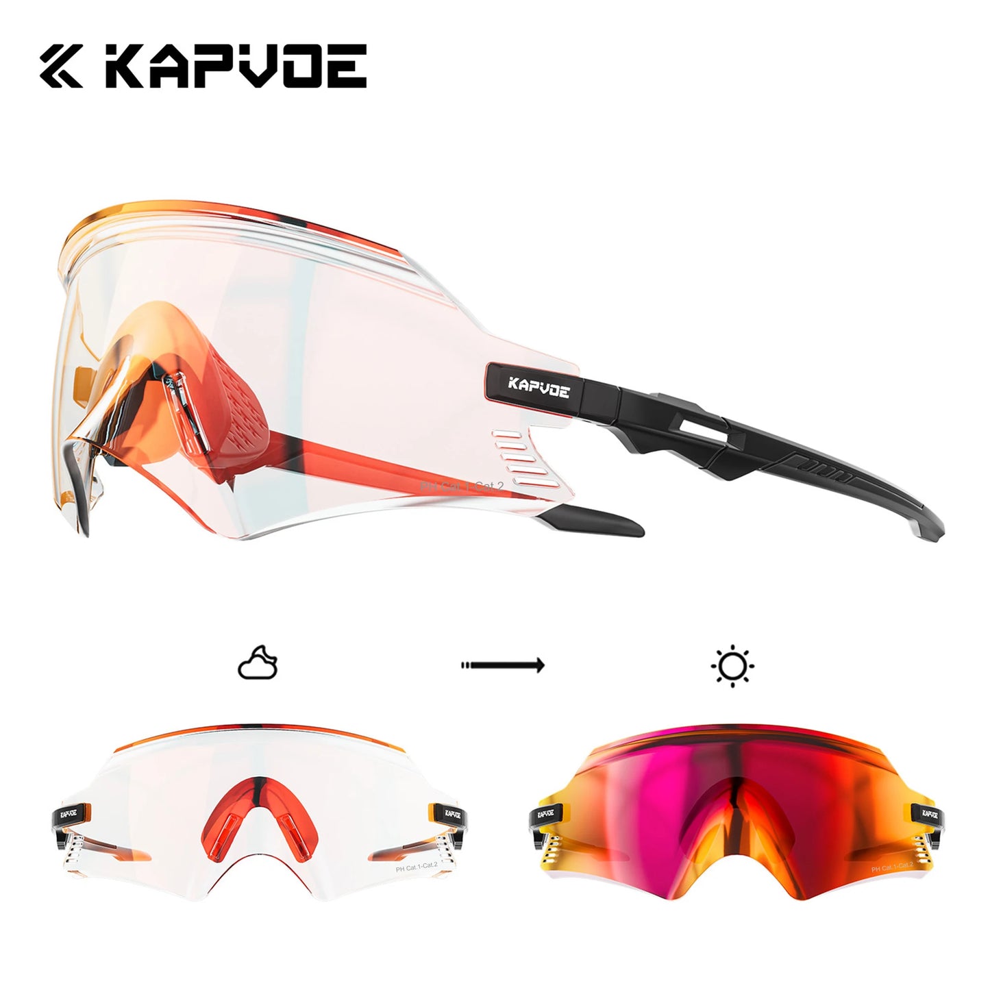 KAPVOE Outdoor Photochromic Cycling Sunglasses Men Road Driving Bike Glasses Sports Hiking Women Bicycle Cycling UV400 Goggles