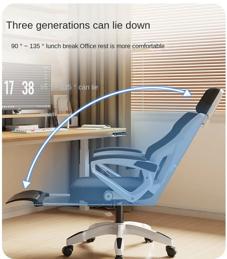 Ergonomic Reclining Seat, Comfortable Office Chair, Household Computer Chair, Student Dormitory, Gaming Chair with Footrest