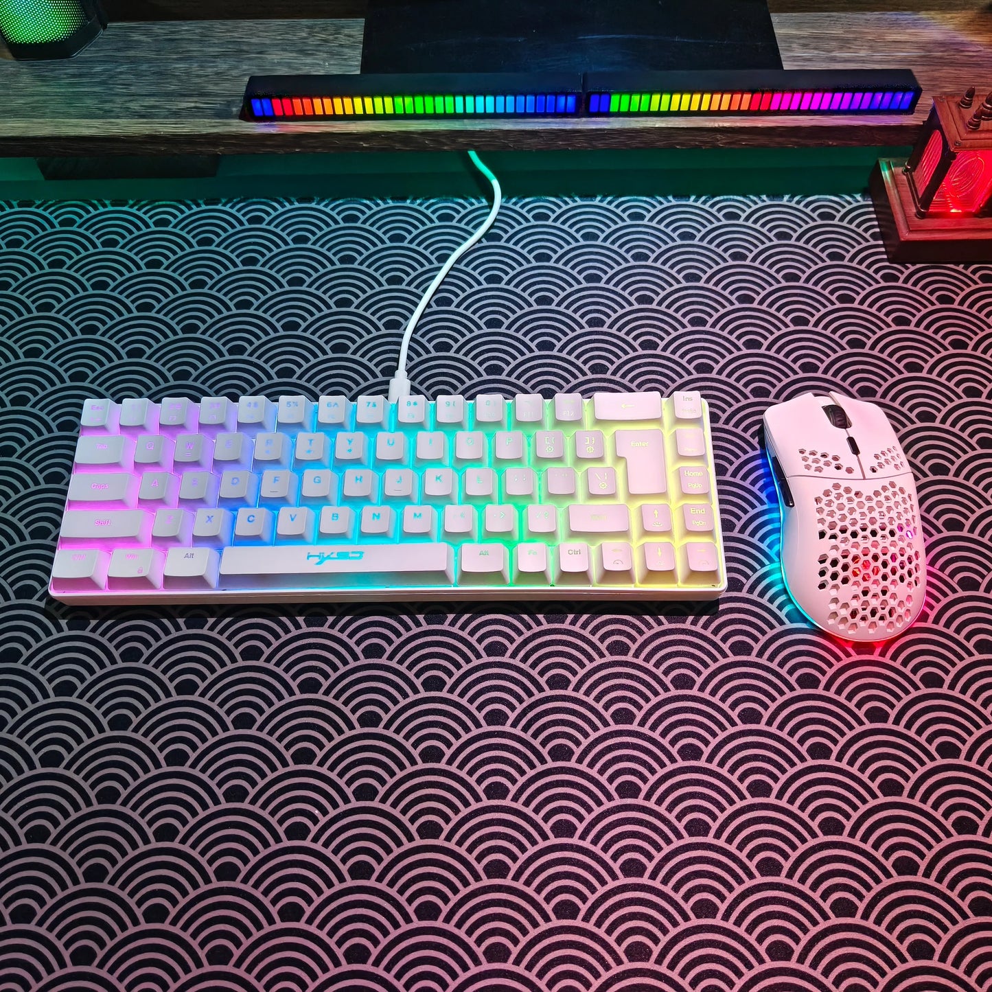Portable HXSJ 60% RGB Gaming Keyboard and Mouse Set 68-Key Wired Membrane Keyboard 3-Mode Lightweight Wireless Mouse for PC Mac