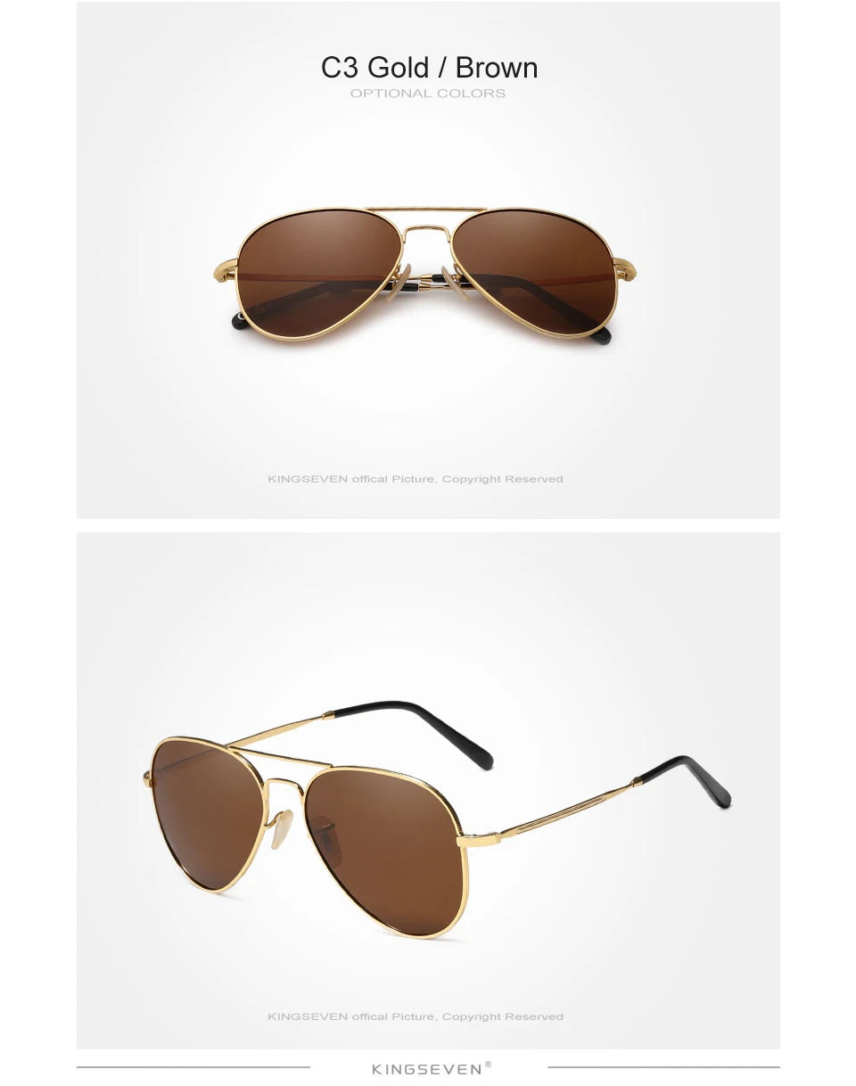 KINGSEVEN Pilot Alloy Sunglasses Polarization UV400 Anti-reflection Full Frame Parsnip Glasses Women Retro Luxury Eyewear