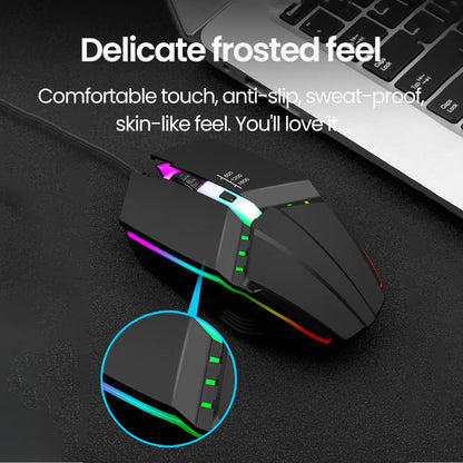 Rato Gaming USB com Fio RGB Retroiluminado e Botão Silenciar, para PC de Secretária, Portátil, Computador, Casa e Escritório, LED Luminoso, 1600DPI