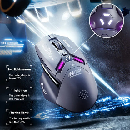 Mouse da gaming wireless Inphic IN9PRO 26000DPI 8K Polling Rate Bluetooth 5.0 cablato 2.4G tri-mode RGB ergonomico