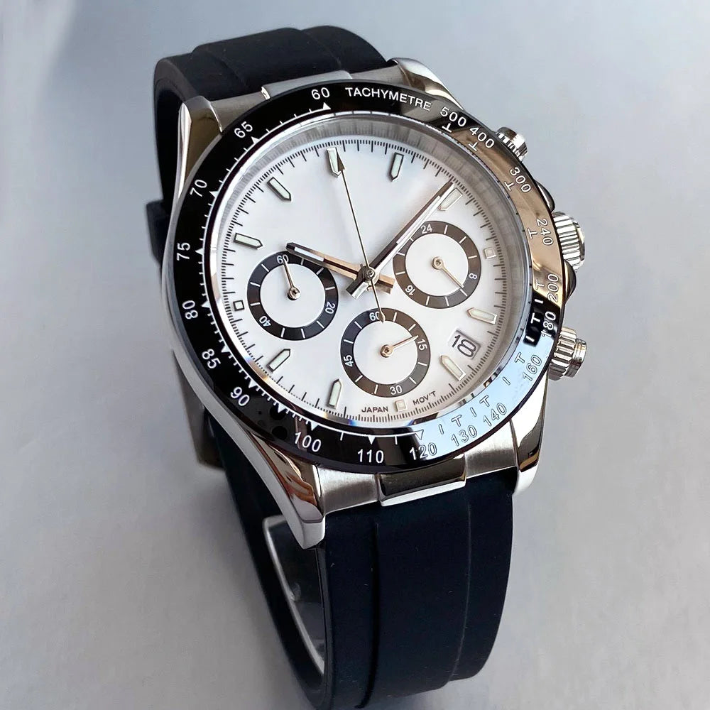 Relógio de Luxo para Homem VK63 com Movimento de Quartzo, Cronógrafo Business, 39mm, Aço/Ouro Rosa, Data, Mostrador Luminescente, Cronógrafo Completo