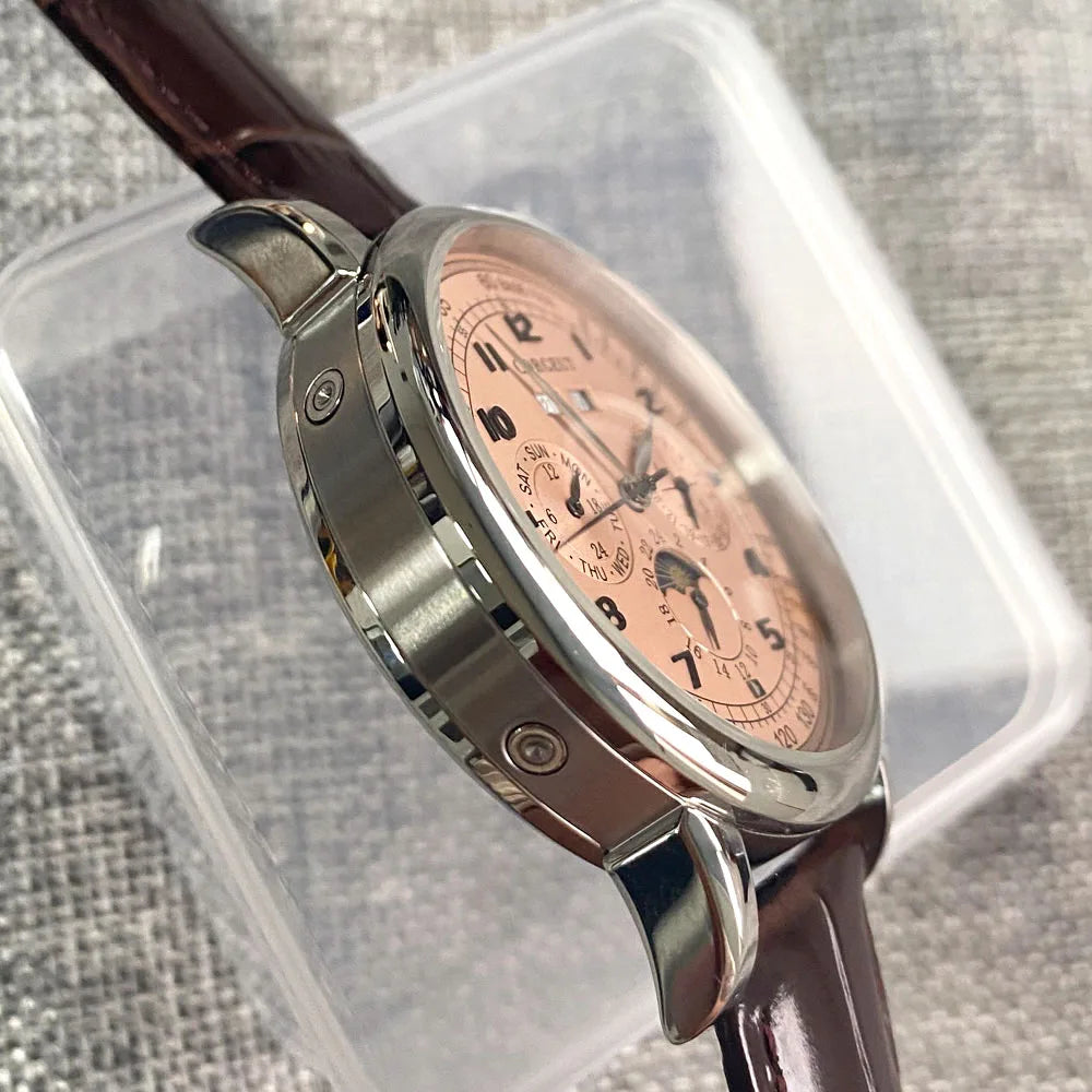 Automatické hodinky pro muže Multification, datum, den, měsíc, rok, mechanické pánské hodinky z 316L s leštěným pouzdrem, ukazatelem den/noc, 42mm