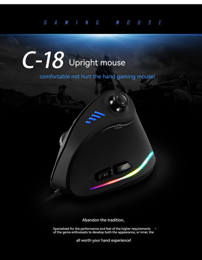 Rato Vertical ZELOTES C-18, rato ótico com 11 teclas, RGB, joysticks e laser programáveis, para PC e computador gaming