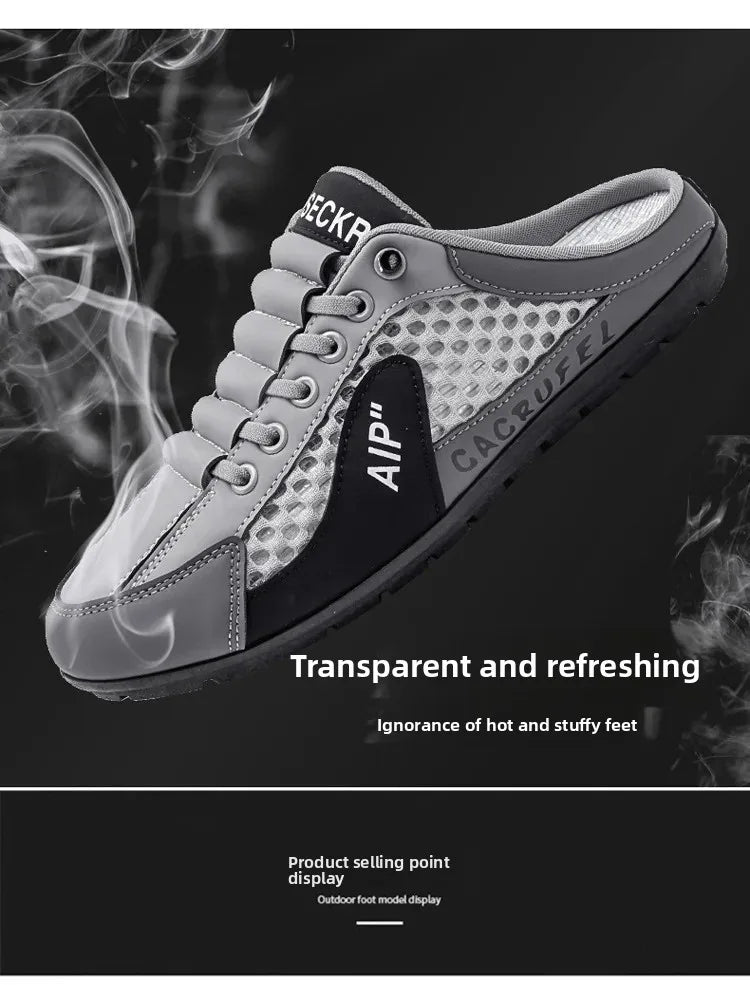Men's Slip-On Lace-Up Casual Sports Shoes Breathable Mesh Unisex Spring Autumn Season Low Cut Flat Footwear Quick Easy Wear