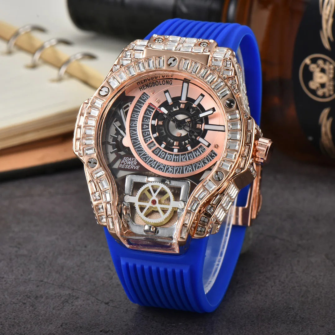 Full diamond Case Business Luxury Top Mens Watches Rubber Strap Color Creative Decorative Quartz Watch Men AAA Clocks Relogio