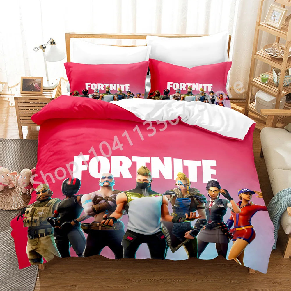 Conjunto de Cama Battle Royale F-Fortnite 3 Peças para Crianças, Capa de Edredão, Colcha e Fronha, Tamanho Duplo, Decoração de Quarto Victory Game