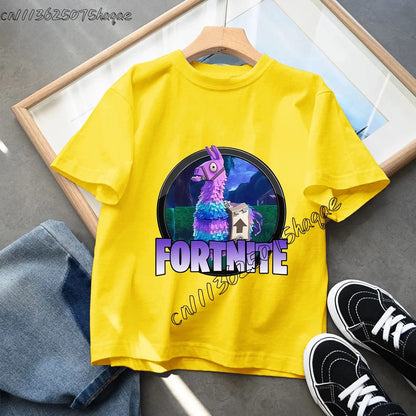 T-shirt infantil de verão Fortnite Bottle Royale — T-shirt de aniversário e festa para menino, manga curta em algodão