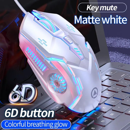 Rato Gaming Ergonómico com Fio YINDIAO RGB Silencioso, Retroiluminação LED, 3200dpi, 6 Botões, G5 USB, Rato Mecânico para PC, Portátil e Computador