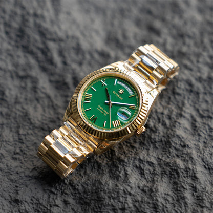 Sugess Watch Mens 40mm Date Day Automatic Dandong Peacock SL3034 Movement Retro Mechanical Wristwatch Sapphire Glass Golden New