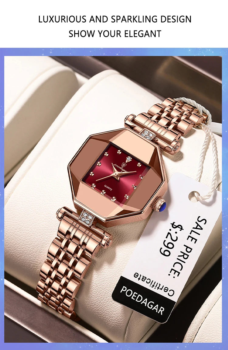 POEDAGAR Luxury Brand Women Watch Stainless Stain Waterproof Quartz Watches For Woman Fashion Simple Rose Gold Ladies Watch Gift