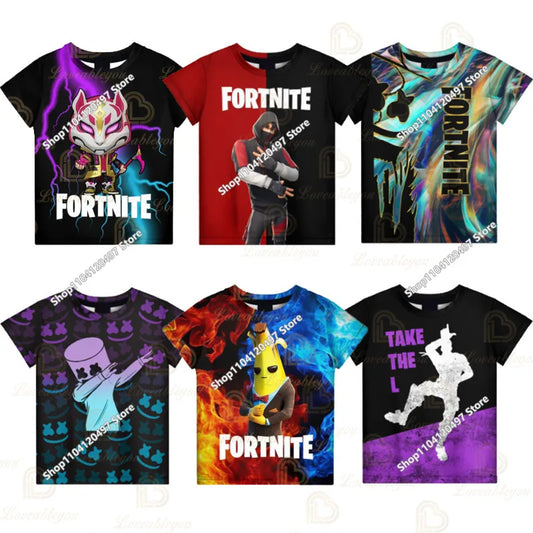 T-shirt Fortnite para Crianças Banana Peely, T-shirt para Homem e Mulher, T-shirt Battle Royale, Top de Verão Harajuku
