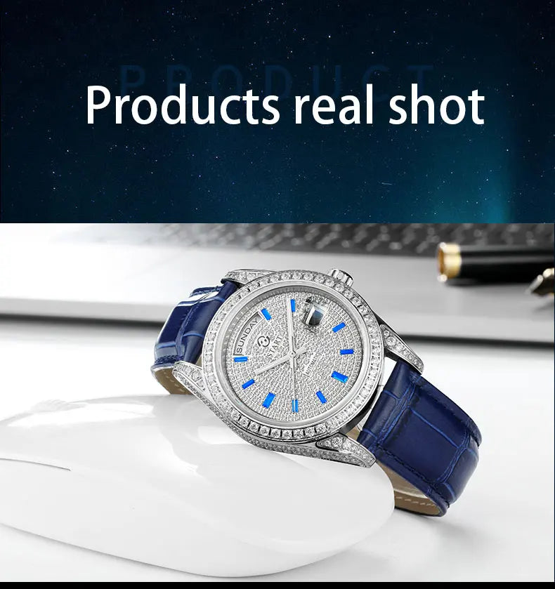 【START】Gypsophila Men's Watch Official Authentic Diamond Watch Waterproof Automatic Mechanical Watch Date Week Function