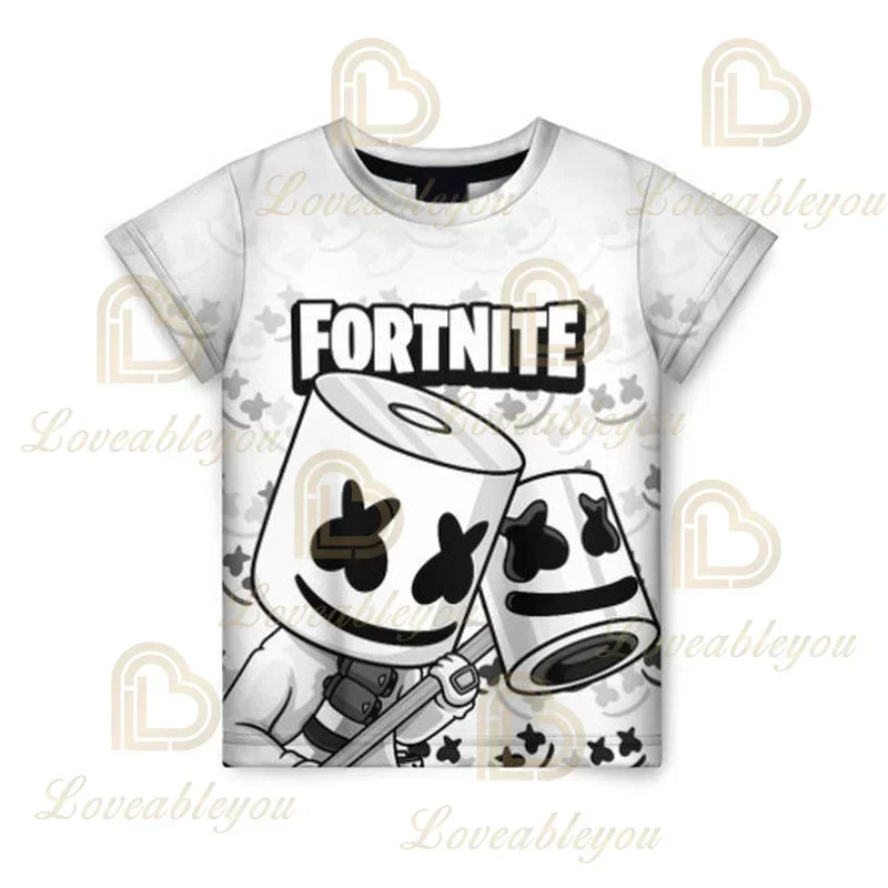 T-shirt de manga curta Fortnites com impressão 3D, estampado cartoon de jogo Battle Royale, roupa para adultos e crianças, T-shirt infantil estilo Harajuku