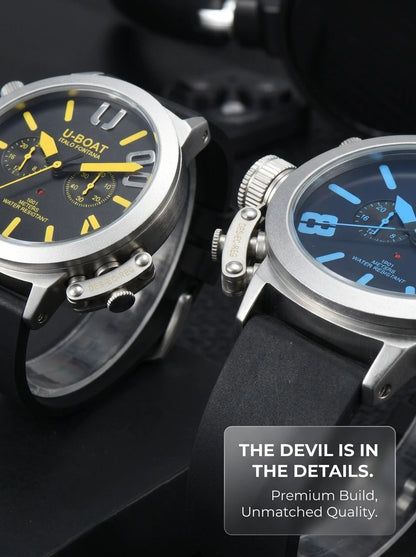 U-Boat Classico 1001 Style Men's Watch Big Dial Stainless Steel Case Rubber Band Luminous Waterproof 1001M Sports Wristwatch